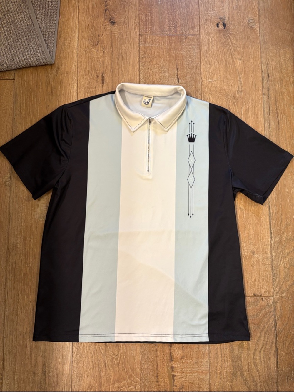Hardaddy New Short-Sleeve Men's Stripe Zip Bowling Shirt - Black / White